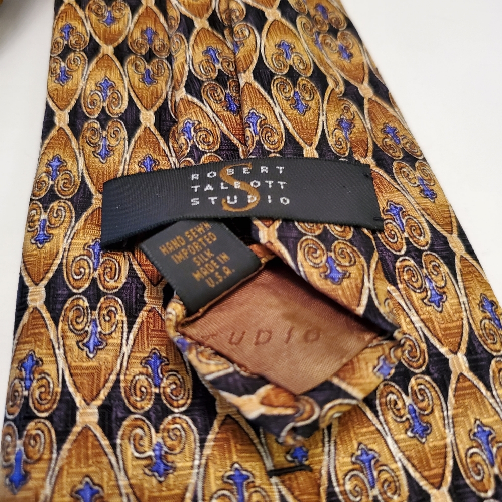 Robert Talbott Studio Necktie Gold Geometric Silk… - image 3